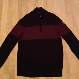 Banana Republic /Men's/  Zip-Front /Sweater in Black and Burgundy Stripe/ Size L